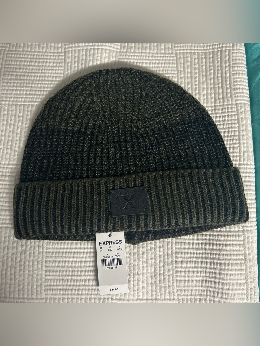 Express Men's Olive Green Ribbed Knit Beanie one size